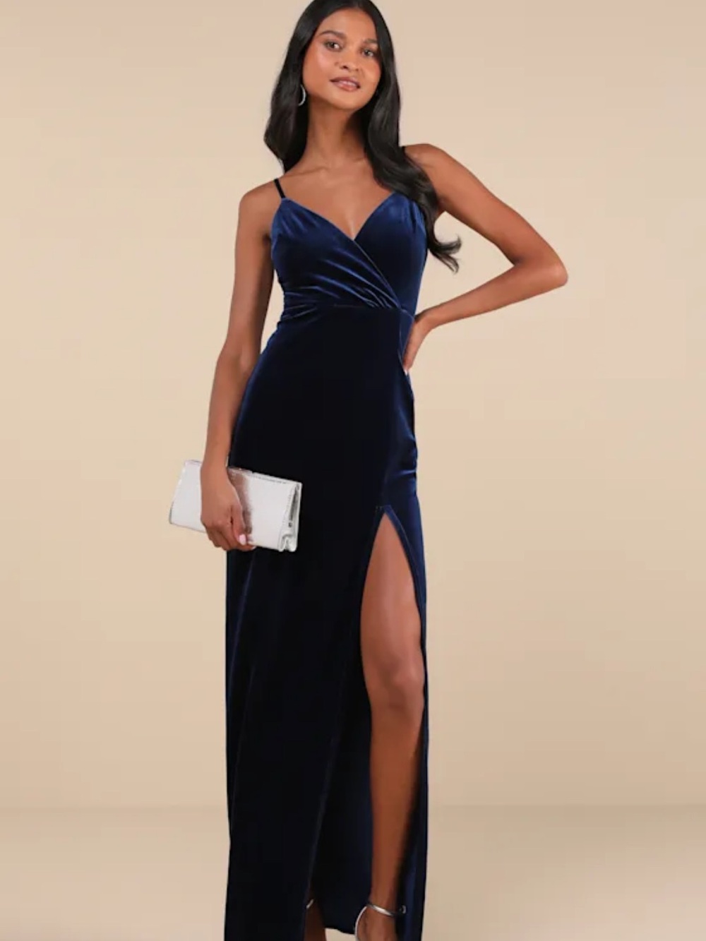 Lulu's Midnight Navy Velvet Maxi Slip Dress
